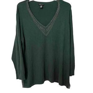 ADRIENNE VITTADINI LONG SLV PULL-OVER VELOUR SWEATER/TOP, WOMEN, 3X-GREEN SILVER